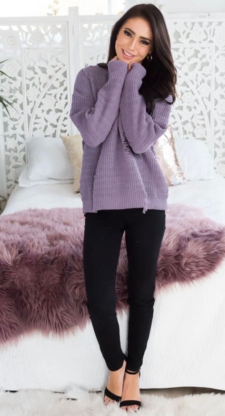 Orange Creek Purple Distressed Chunky Sweater- size S/M